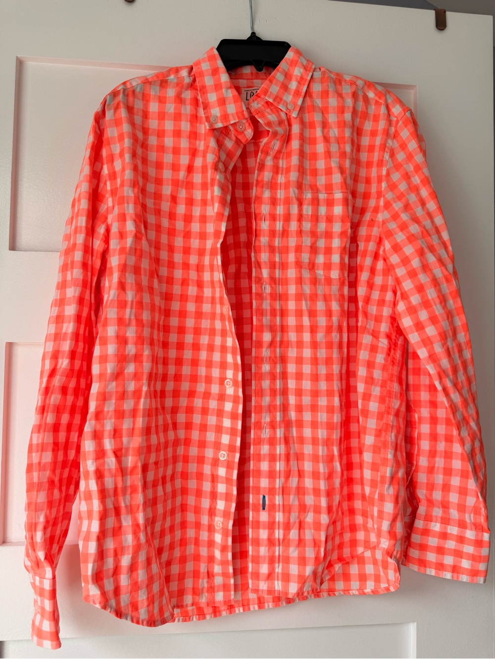 Bright Coral and White Gingham Button-Up Shirt